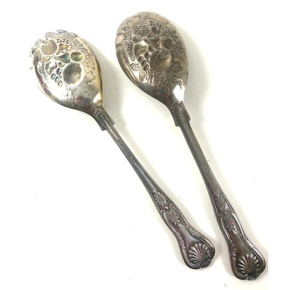 Vintage SilverPlated Salad Serving Set Floral Design Sheffield England and Roger - Picture 2 of 5